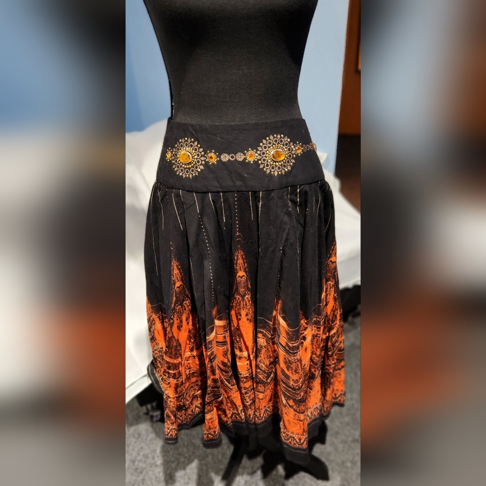Marciano Black and Orange Flare Skirt